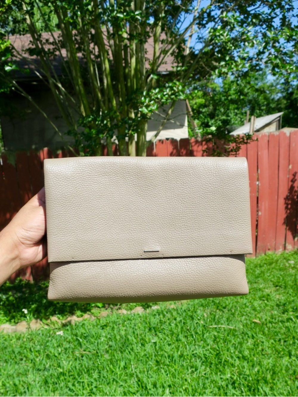 Hugo Boss Taupe Leather Clutch – Blush Interior | Gold Hardware - Picture 2 of 10